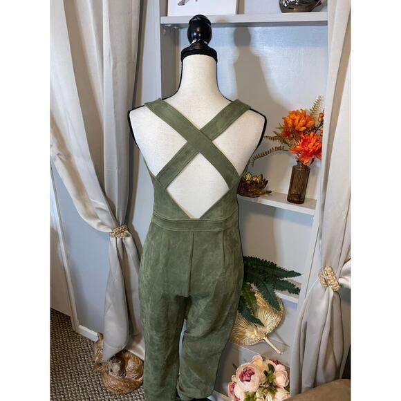 Bebe Pants - bebe GUC size Large Front Zip Velvet Like Feel Olive Green Jumpsuit